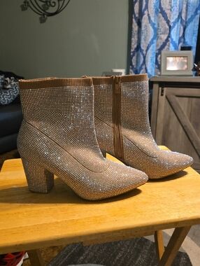 torrid Tan Rhinestone Ankle Booties with Block Heel